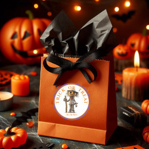 Halloween Trick or Treat Pumpkin Scarecrow Classic Round Sticker
