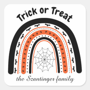 Halloween trick or treat rainbow bats personalised square sticker