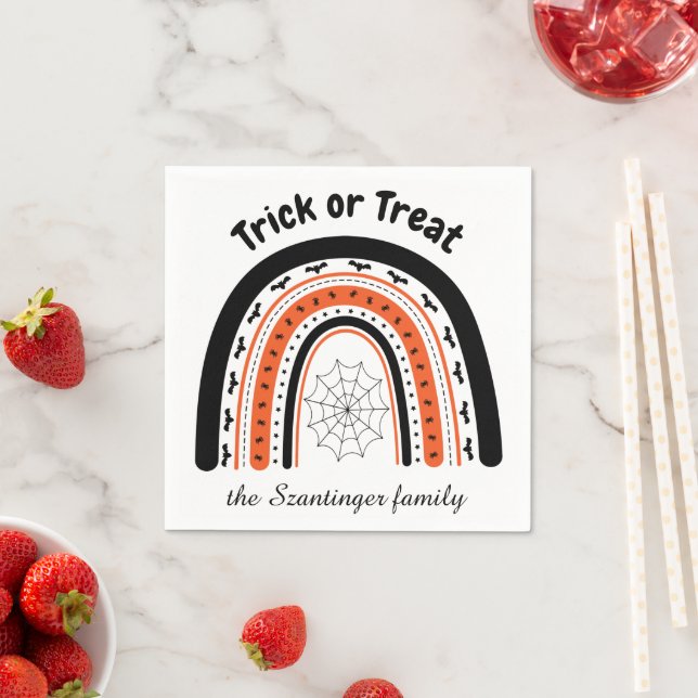 Halloween trick or treat rainbow bats personalized napkin (Insitu)