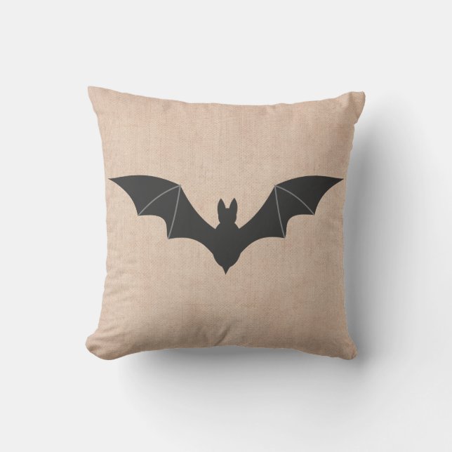 Halloween Trick or Treat Scary Bat Burlap Cushion (Front)