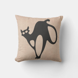 Halloween Trick or Treat Scary Cat Burlap Cushion