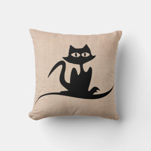 Halloween Trick or Treat Scary Cat Burlap Cushion