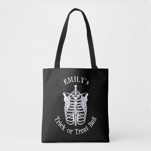 Halloween Trick Or Treat Scary Spooky Skeleton Tote Bag (Front)
