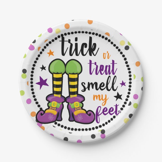 Halloween Trick or Treat Smell My Feet Party Paper Plate (Front)