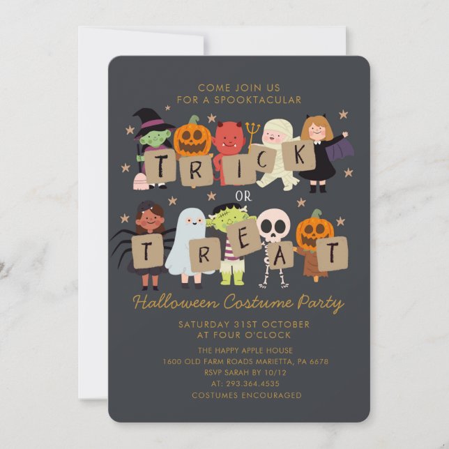 Halloween Trick or Treat Spooktacular CostumeParty Invitation (Front)