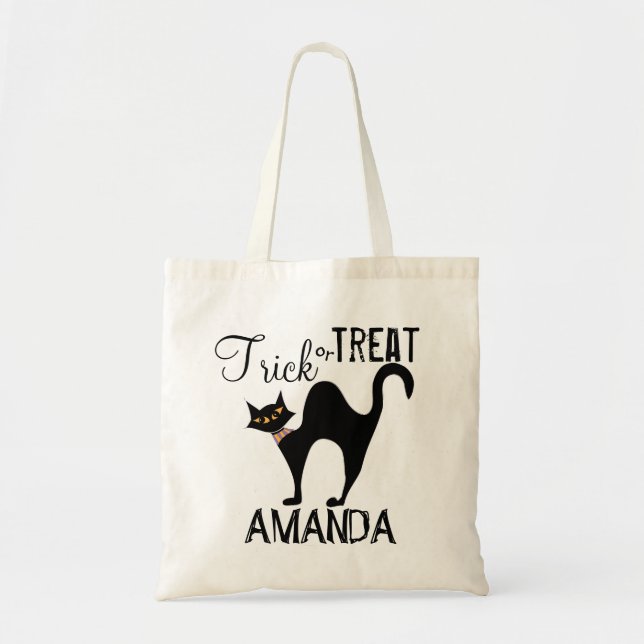 Halloween Trick Or Treat Spooky Black Cat Cute Tote Bag (Front)