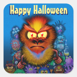 Halloween Trick-or-Treat stickers. MONSTER PARTY Square Sticker
