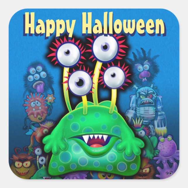 Halloween Trick-or-Treat stickers. MONSTER PARTY Square Sticker (Front)