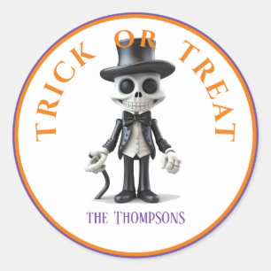  Halloween Trick or Treat Stylish Skeleton in Suit Classic Round Sticker