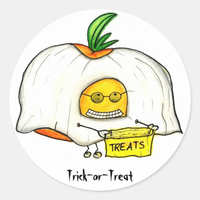 Halloween Trick or Treat Tomato Ghost Classic Round Sticker (Front)