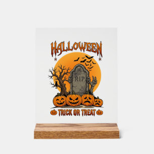 Halloween Trick Or Treat Tombstone Zombie Hands Pu Acrylic Sign