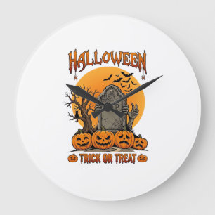 Halloween Trick Or Treat Tombstone Zombie Hands Pu Large Clock