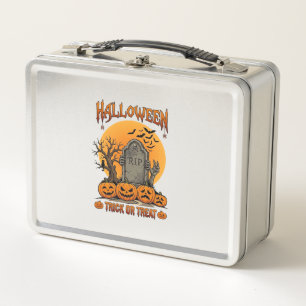 Halloween Trick Or Treat Tombstone Zombie Hands Pu Metal Lunch Box
