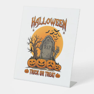 Halloween Trick Or Treat Tombstone Zombie Hands Pu Pedestal Sign