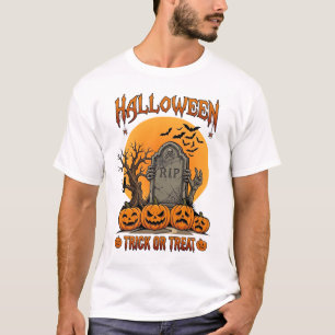 Halloween Trick Or Treat Tombstone Zombie Hands Pu T-Shirt