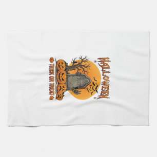 Halloween Trick Or Treat Tombstone Zombie Hands Pu Tea Towel