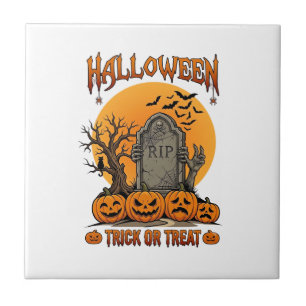 Halloween Trick Or Treat Tombstone Zombie Hands Pu Tile