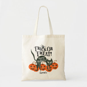 halloween trick or treat tote bag with name
