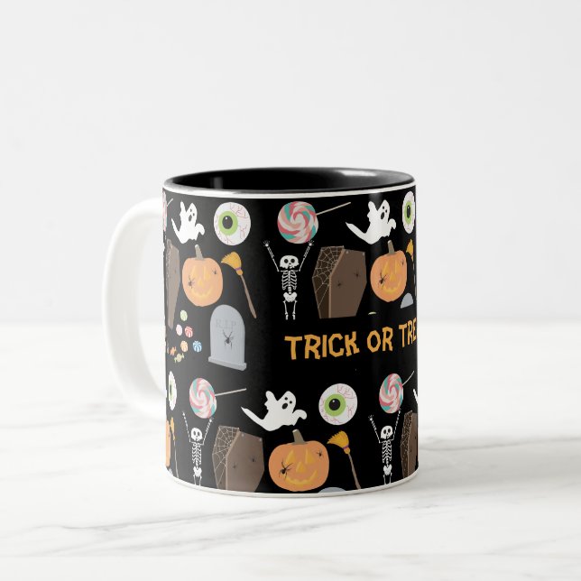 Halloween Trick or Treat Two-Tone Coffee Mug (Front Left)