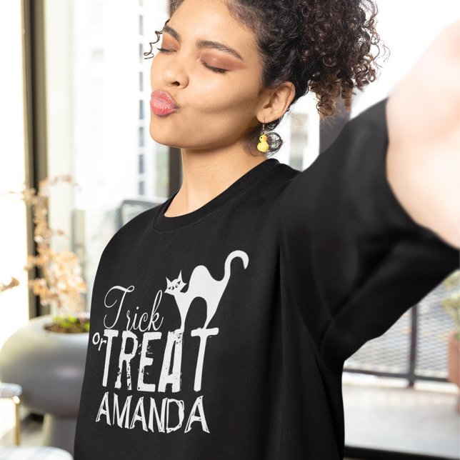 Halloween Trick or Treat Typography Sweatshirt (Trick or treat custom black Halloween Sweatshirt.)