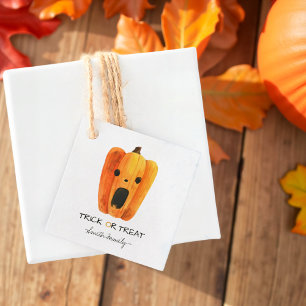 Halloween Trick or Treat Watercolor Pumpkin Kids' Favour Tags