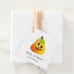 Halloween Trick or Treat Watercolor Pumpkin Kids' Favour Tags