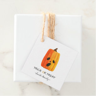 Halloween Trick or Treat Watercolor Pumpkin Kids' Favour Tags