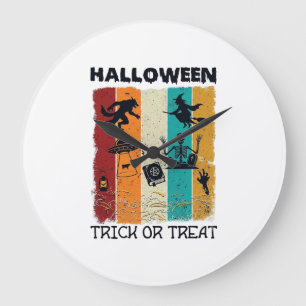 Halloween Trick Or Treat Werewolf Witch Skeleton U Large Clock