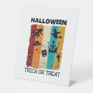 Halloween Trick Or Treat Werewolf Witch Skeleton U Pedestal Sign