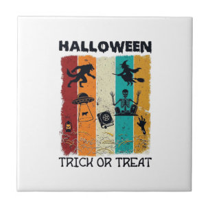 Halloween Trick Or Treat Werewolf Witch Skeleton U Tile