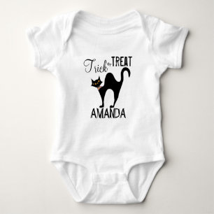 Halloween Trick Or Treat Whimsical Black Cat Baby Bodysuit