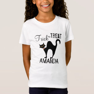 Halloween Trick Or Treat Whimsical Black Cat T-Shirt