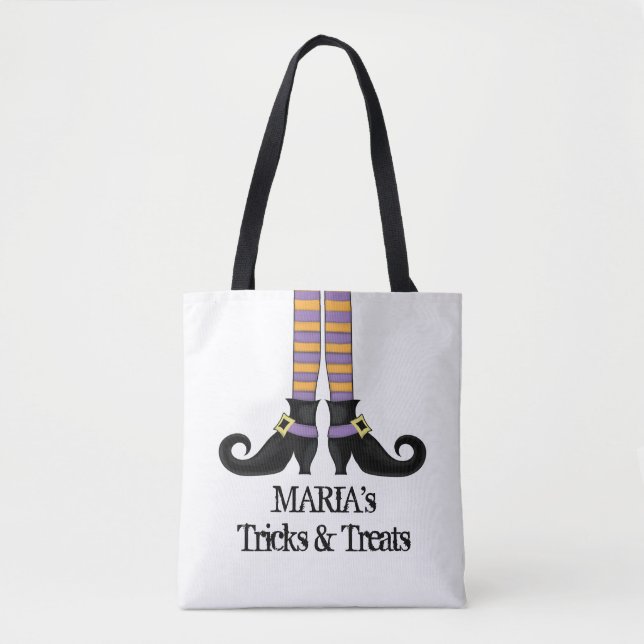 Halloween Trick Or Treat Whimsical Witch Shoes Tote Bag (Front)