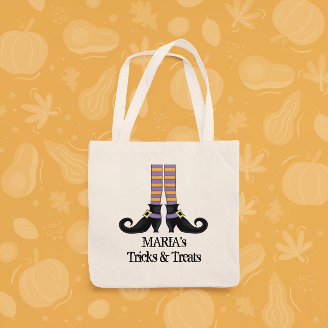 Halloween Trick Or Treat Whimsical Witch Shoes Tote Bag (Cute Whimsical Trick and Treats Custom Tote Bag)