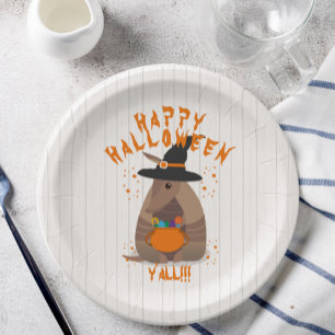 Halloween Trick-or-Treating Armadillo Witch Texas Paper Plate