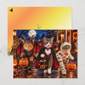 Halloween Trick-Or-Treating Cats Holiday Postcard