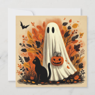 Halloween Trick or Treating Ghost and Black Cat  Card