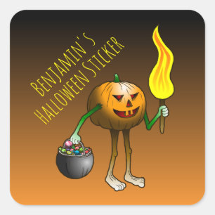 Halloween Trick or Treating Pumpkin Square Sticker