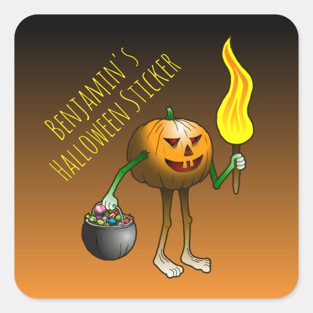 Halloween Trick or  Treating Pumpkin Square Sticker (Front)