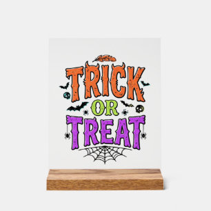 Halloween Trick Treat Funny Spider Web Retro_1 Acrylic Sign
