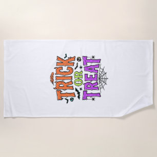 Halloween Trick Treat Funny Spider Web Retro_1 Beach Towel