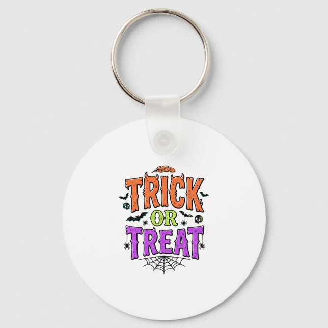 Halloween Trick Treat Funny Spider Web Retro_1 Key Ring (Front)