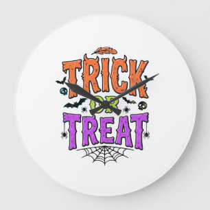 Halloween Trick Treat Funny Spider Web Retro_1 Large Clock