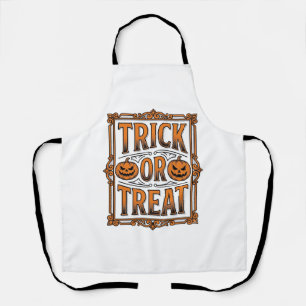 Halloween Trick Treat Pumpkin Skulls Vintage Engra Apron