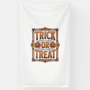 Halloween Trick Treat Pumpkin Skulls Vintage Engra Banner