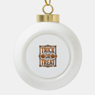Halloween Trick Treat Pumpkin Skulls Vintage Engra Ceramic Ball Christmas Ornament