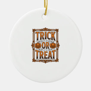 Halloween Trick Treat Pumpkin Skulls Vintage Engra Ceramic Tree Decoration