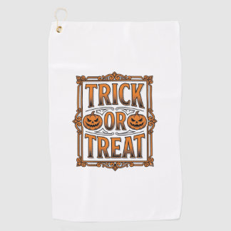 Halloween Trick Treat Pumpkin Skulls Vintage Engra Golf Towel