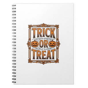 Halloween Trick Treat Pumpkin Skulls Vintage Engra Notebook