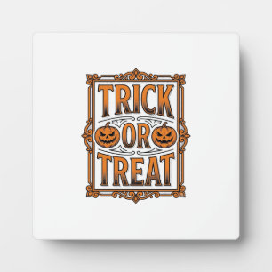 Halloween Trick Treat Pumpkin Skulls Vintage Engra Plaque